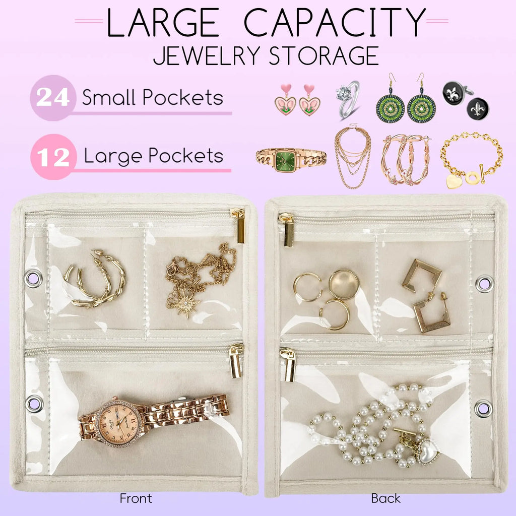 36 pockets total - 24 small and 12 large zip pockets, front and back of each page