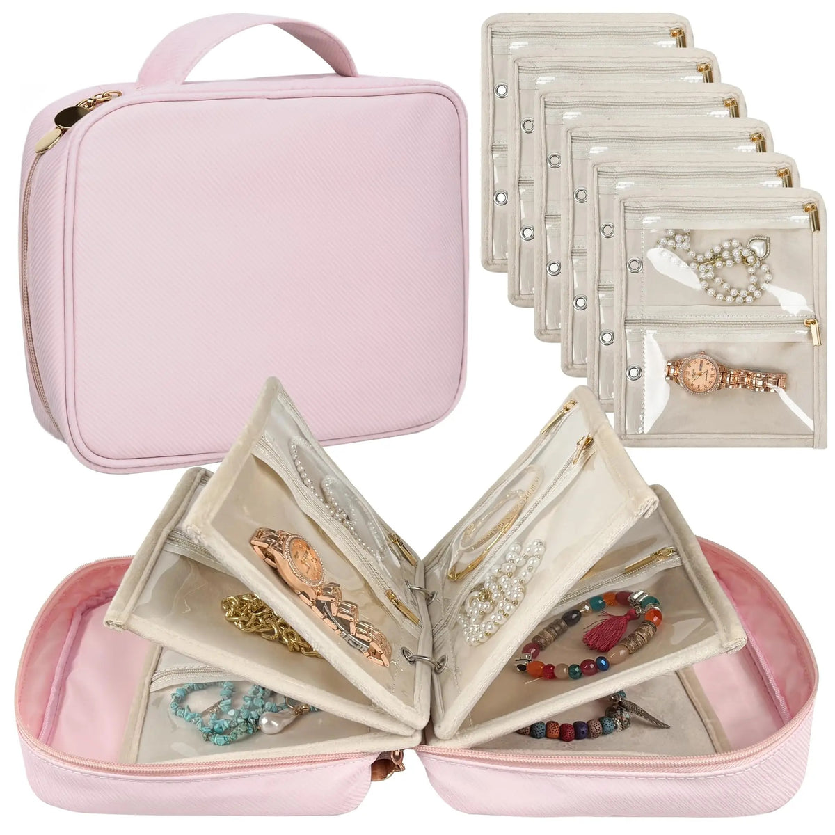 Velvet jewelry binder in Pink